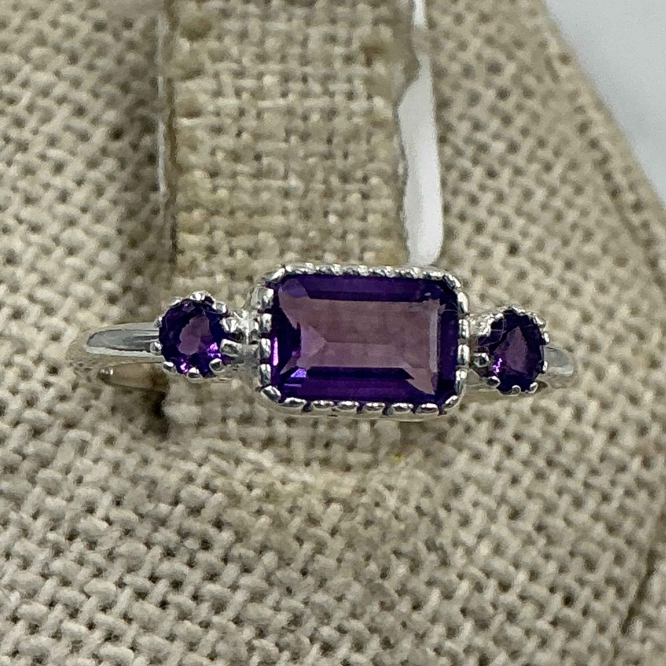 Sterling Silver Rectangular Amethyst Ring – Size 5 – Calm, Intuition & Spiritual Protection by Sacred Crystals