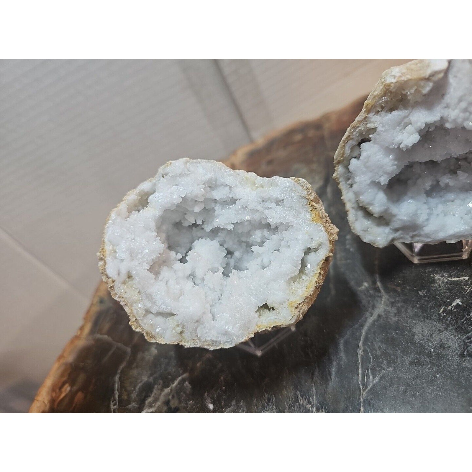 1.18lbs Pair Geode Crystal Moroccan Quartz W /Stands by CrystalCloud Company