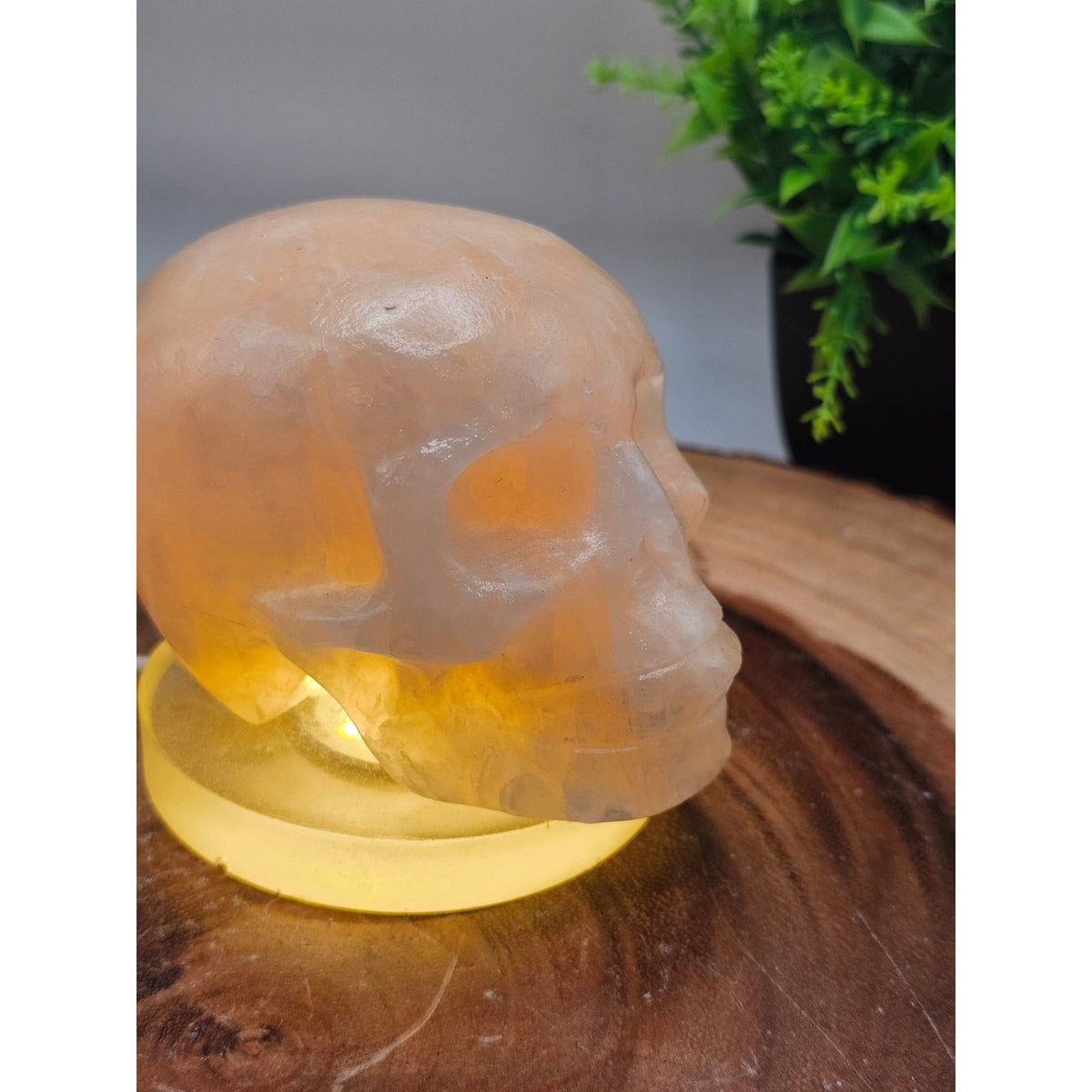 Orange Calcite Skull with LED Light Base — ~1 lb