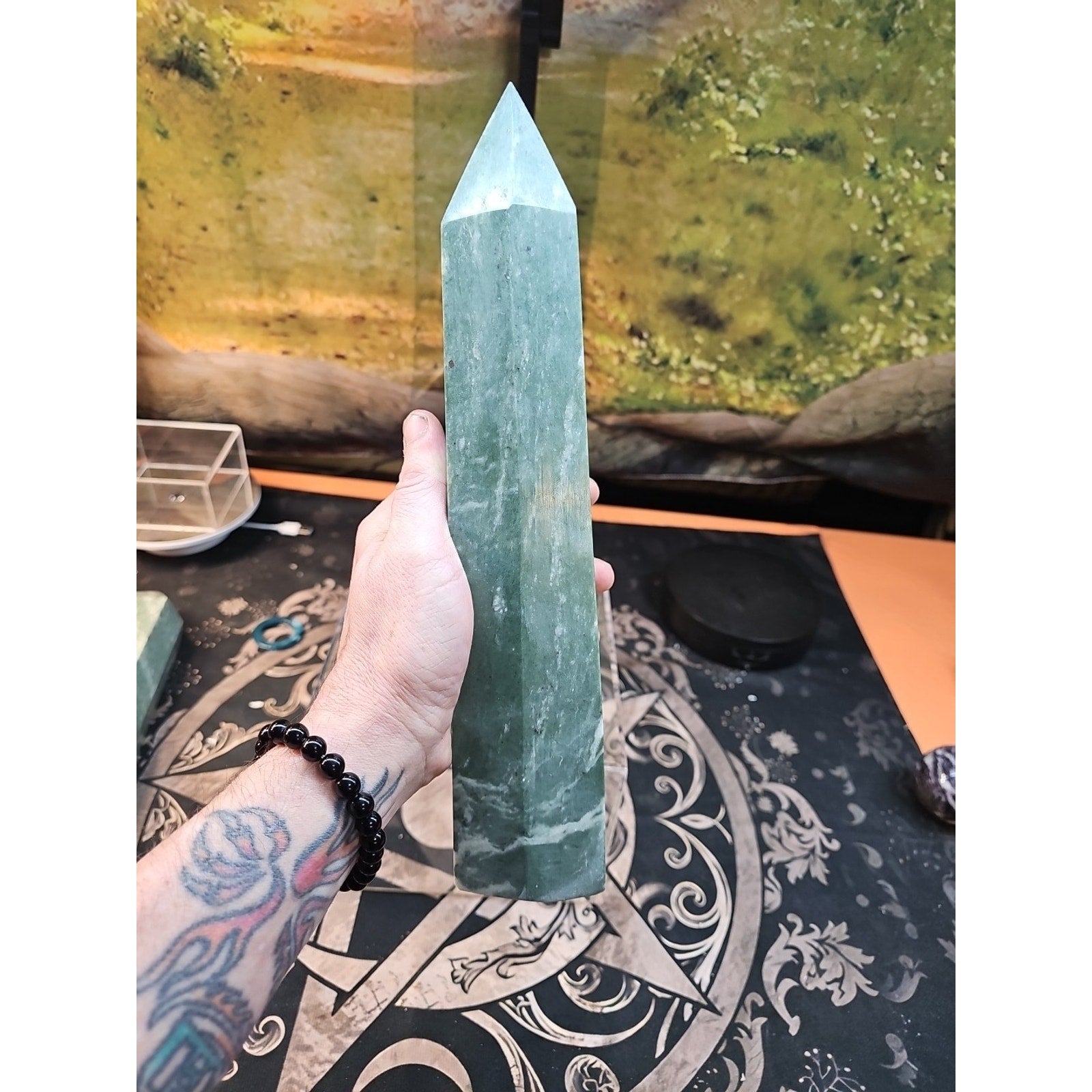 4.69lbs 12in Tall Green Jasper Crystal Point Tower Healing by CrystalCloud Company