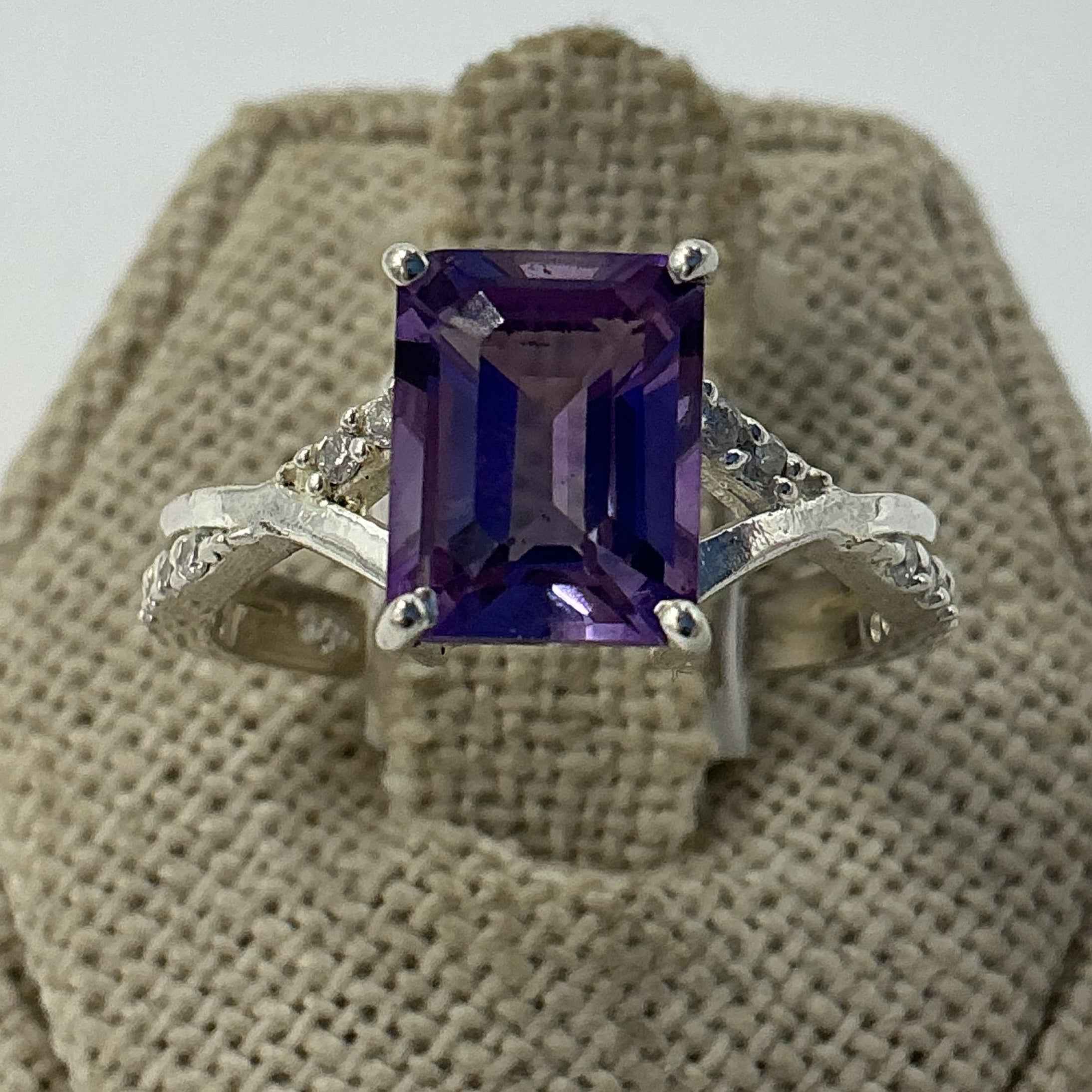 Sterling Silver Crossed Band Amethyst Ring – Size 8 – Calm, Intuition & Spiritual Protection by Sacred Crystals