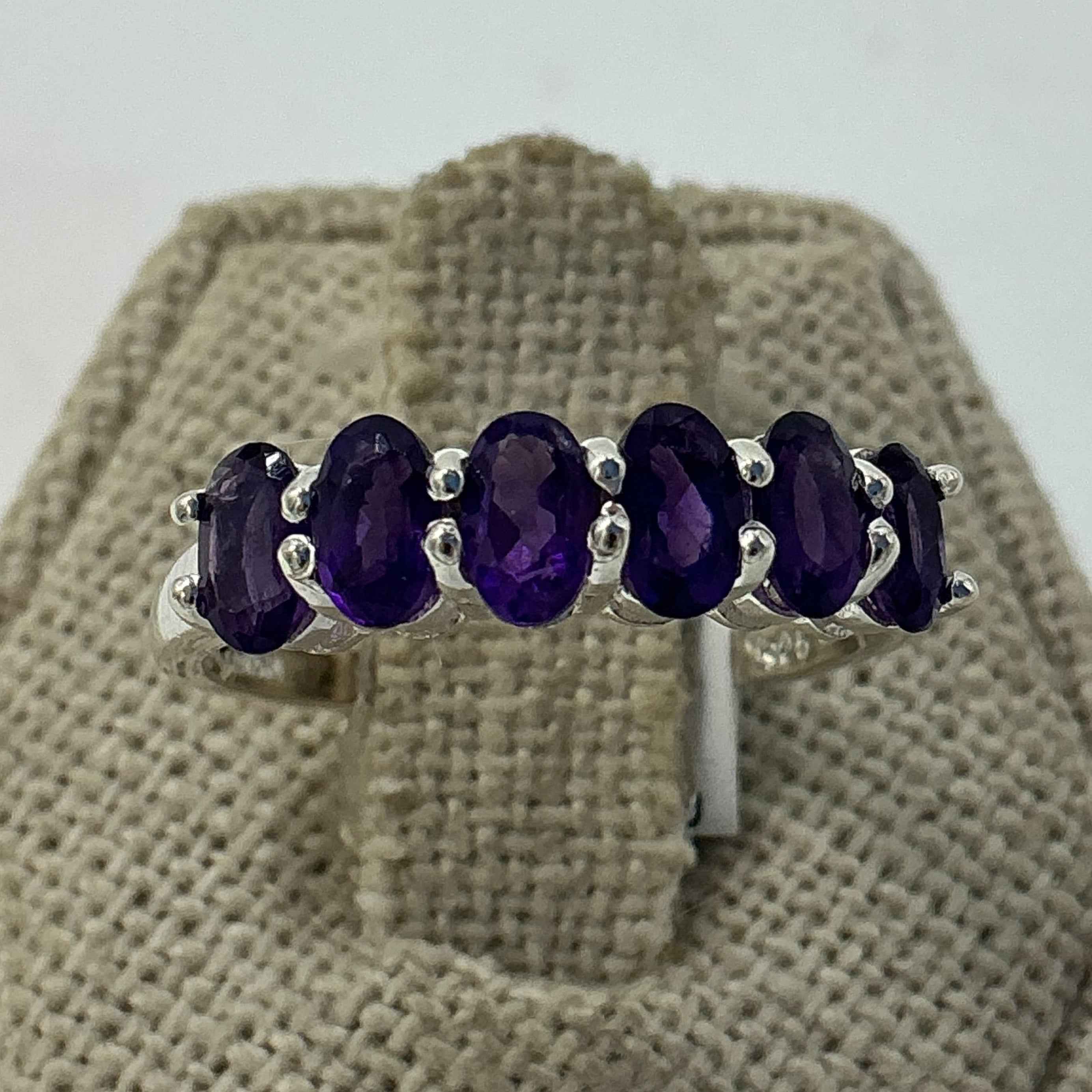 Sterling Silver Oval Band Amethyst Ring – Size 8 – Calm, Intuition & Spiritual Protection by Sacred Crystals