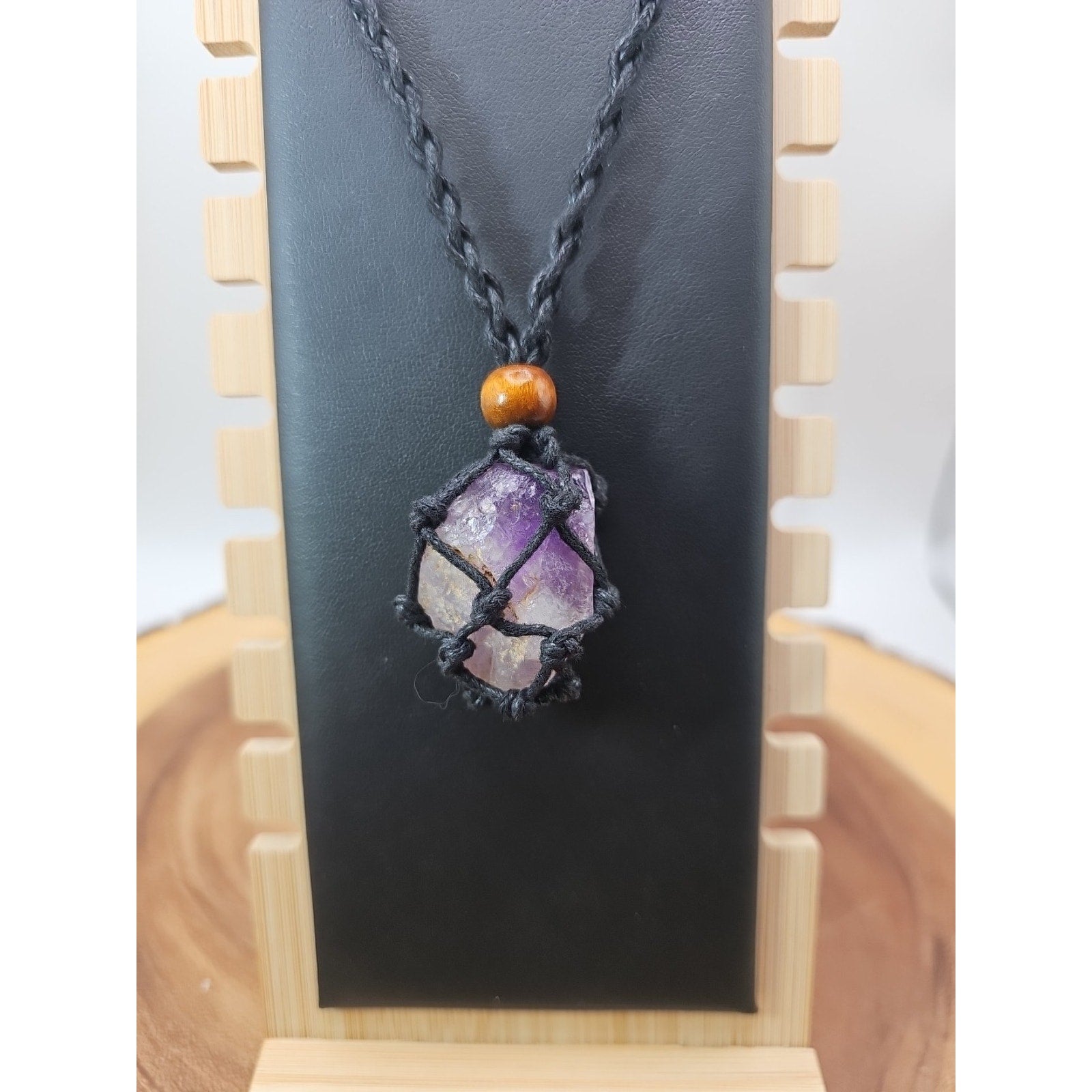 Hemp Rope Amethyst Quartz Crystal Necklace Adjustable by CrystalCloud Company