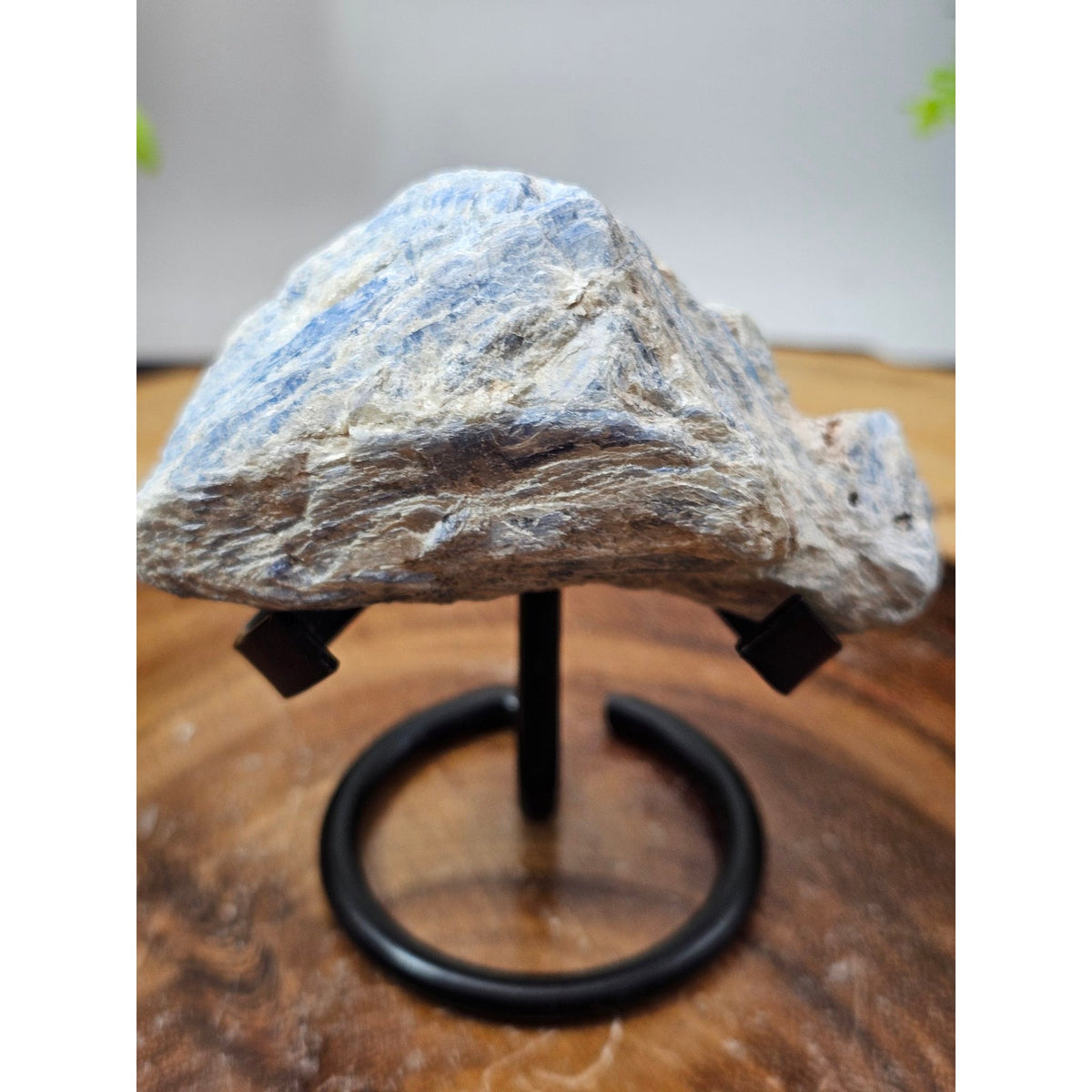 Blue Kyanite Raw Crystal Specimen on Metal Stand