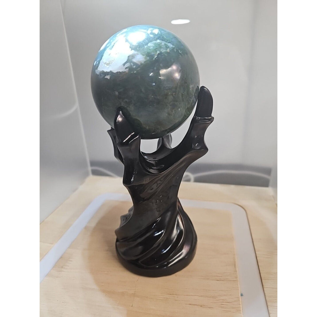 Water Grass Agate Sphere with Stand — 871g, Natural Polished Crystal Ball | CrystalCloud Company by CrystalCloud Company