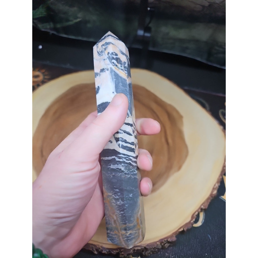 Zebra Stone Tower 443g 8in Tall by CrystalCloud Company