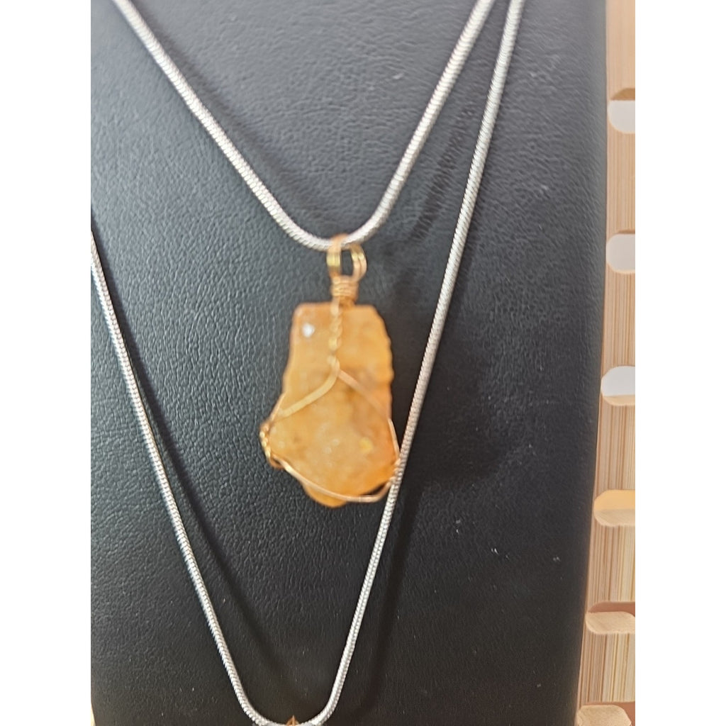 1 Citrine pendant necklace Copper Wire 16in Sterling Silver 925 Chain by CrystalCloud Company