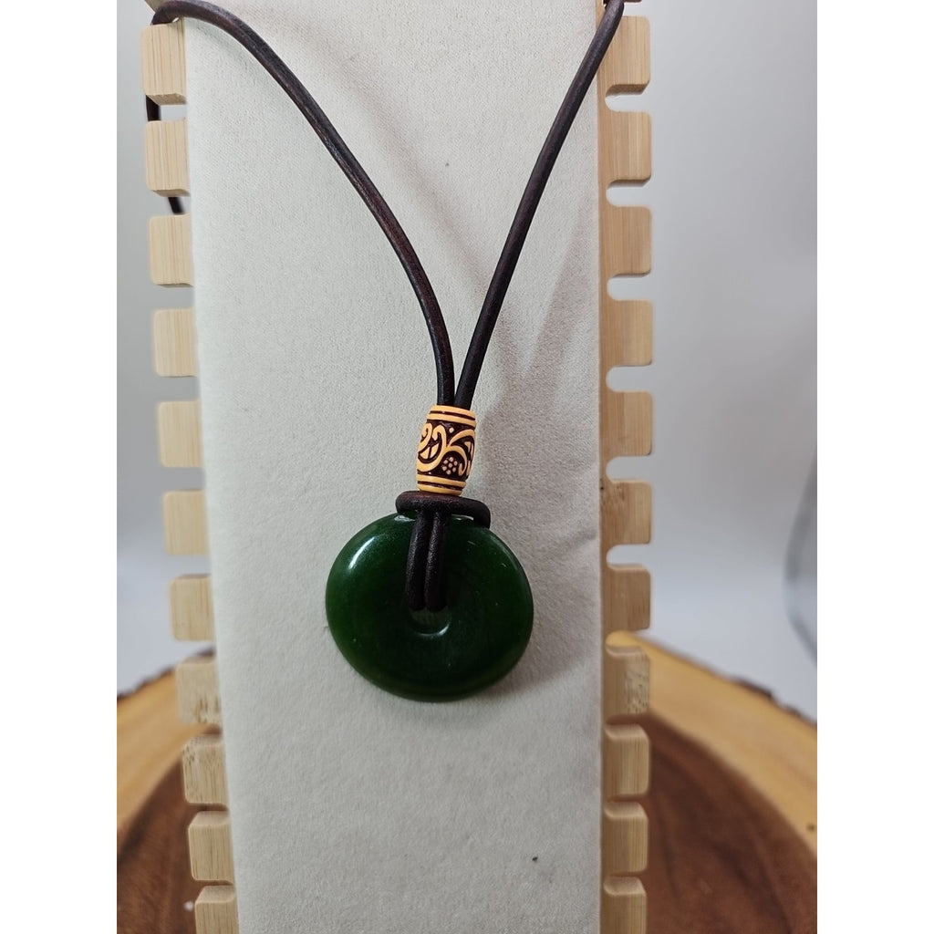 Green jade good luck pendant 16in Leather Cord by CrystalCloud Company
