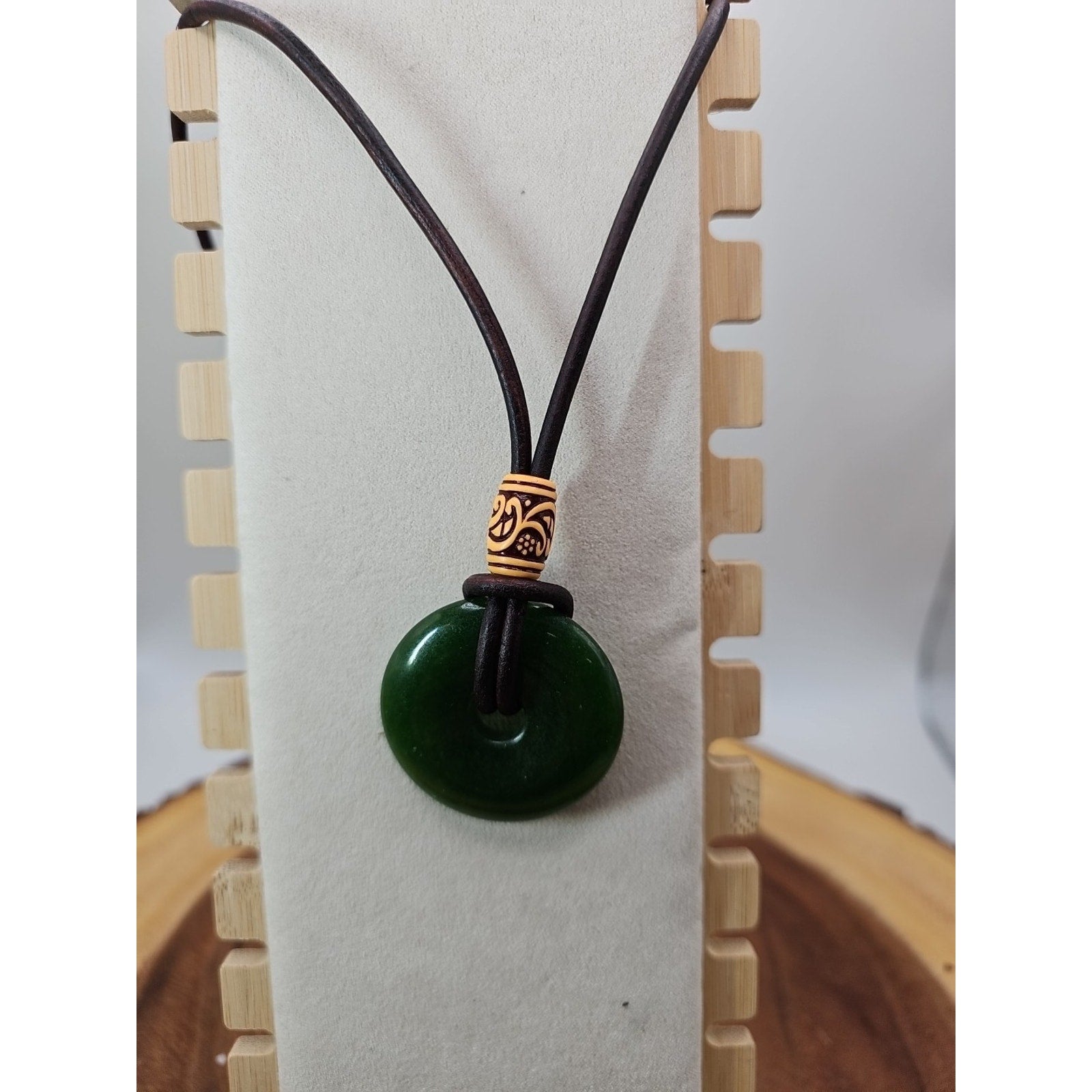 Green jade good luck pendant 16in Leather Cord by CrystalCloud Company