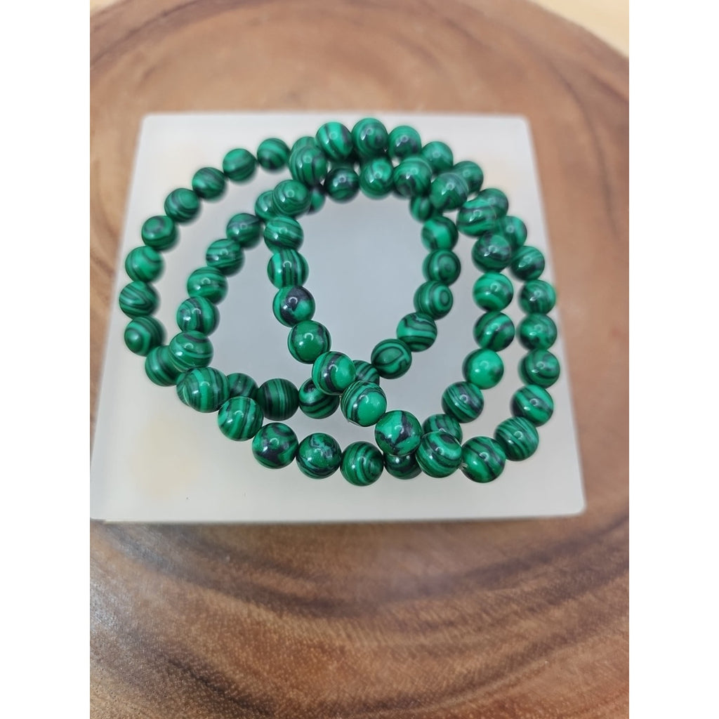 1 Natural 8mm Malachite Stone Beaded Bracelet Green Gemstone Stretch Bracelet by CrystalCloud Company