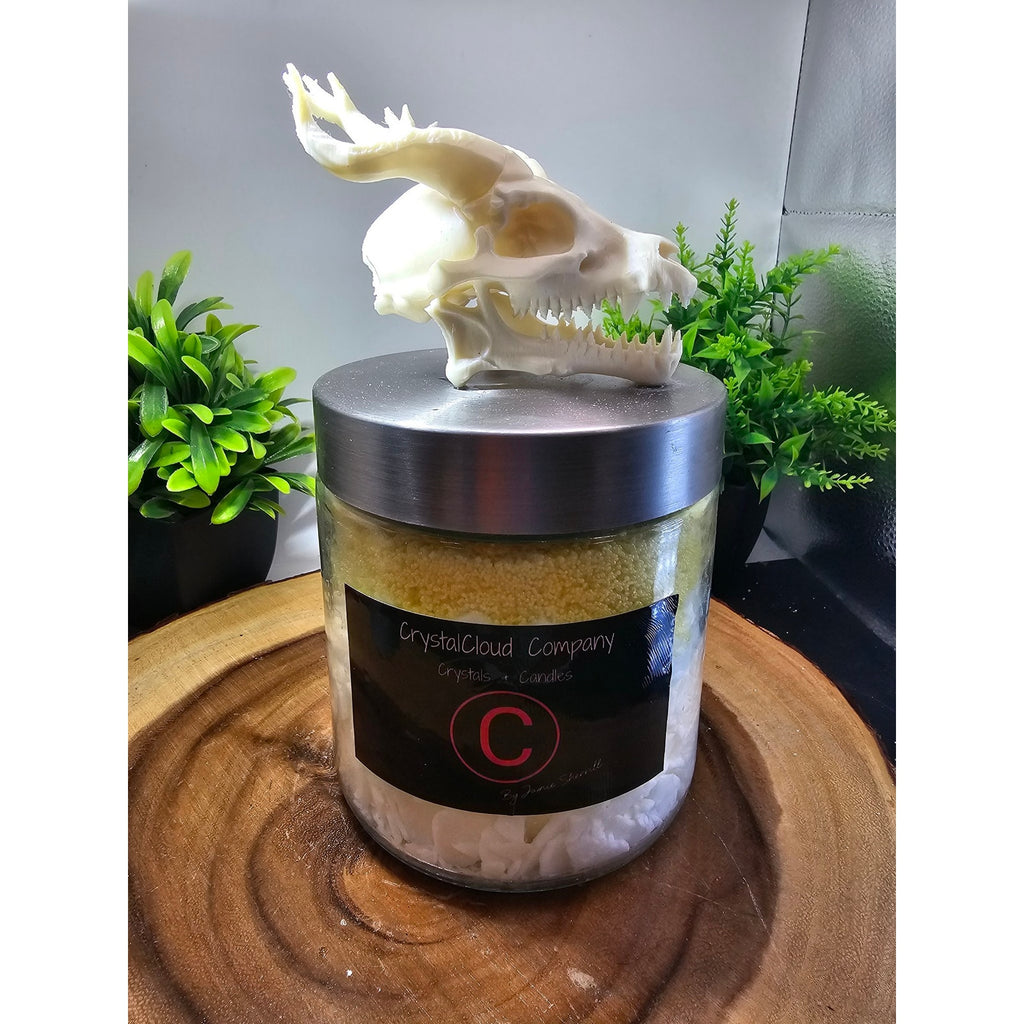 Huge Handmade Candle — Glass Jar with Acrylic Demon Skull Topper, 15 Wicks