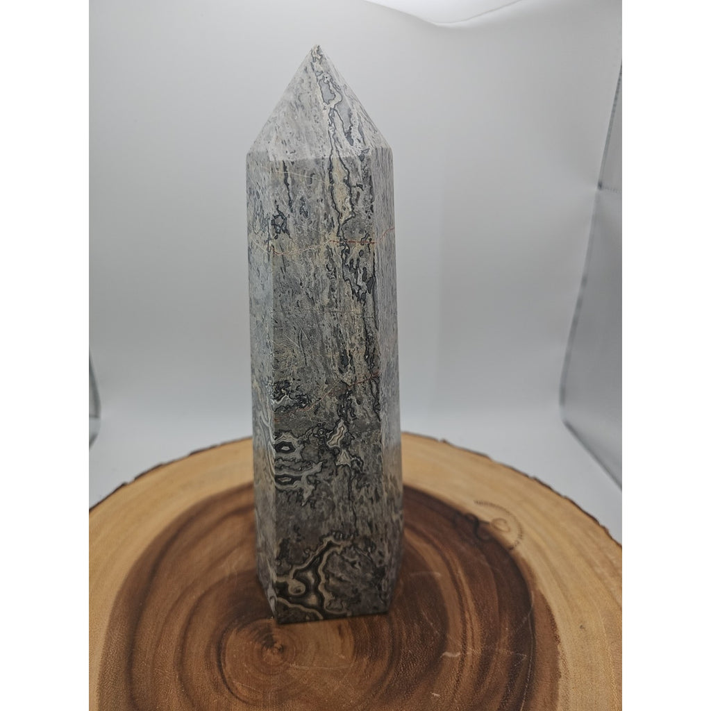 3.81LB 1Pcs Natural Gray Crazy Lace Jasper Crystal Point Tower Healing by CrystalCloud Company