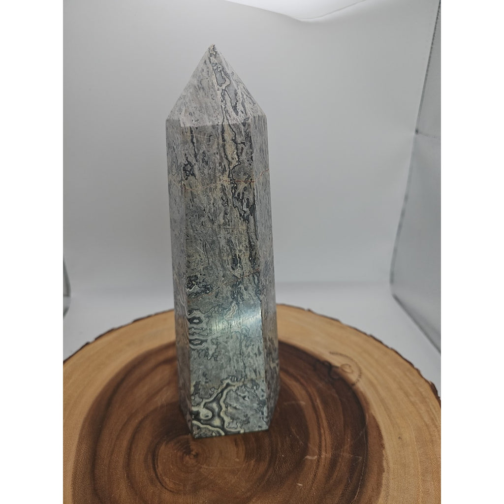 3.81LB 1Pcs Natural Gray Crazy Lace Jasper Crystal Point Tower Healing by CrystalCloud Company