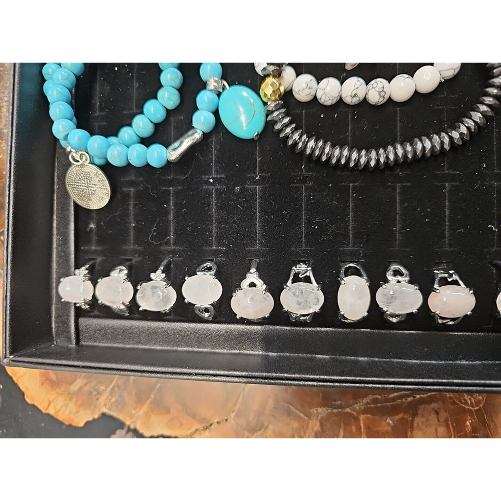 Ring And Bracket Lot 20 Rings Rose Quartz & 10 Natural Stone Bracelets Reseller by CrystalCloud Company