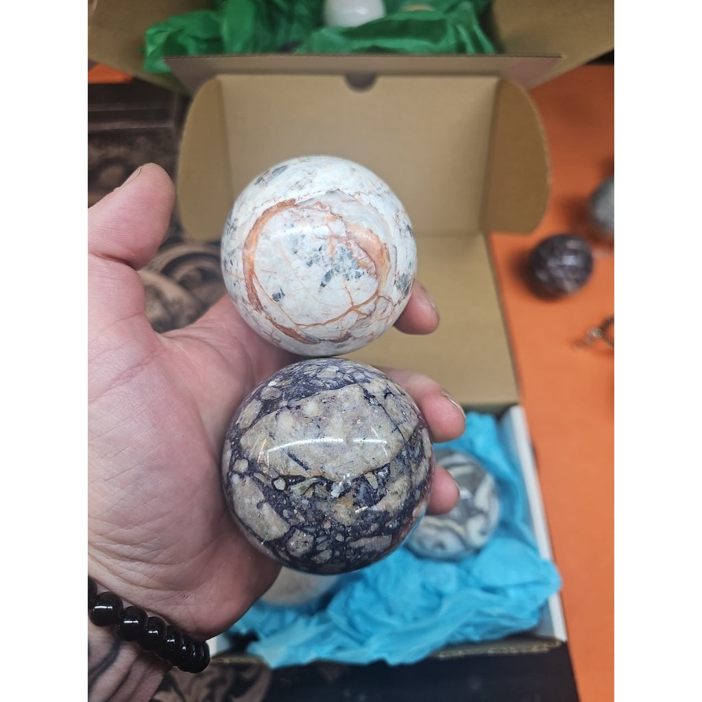 Ocean Jasper Spheres 60mm+ Set Of 2 Random Selection W/stands by CrystalCloud Company