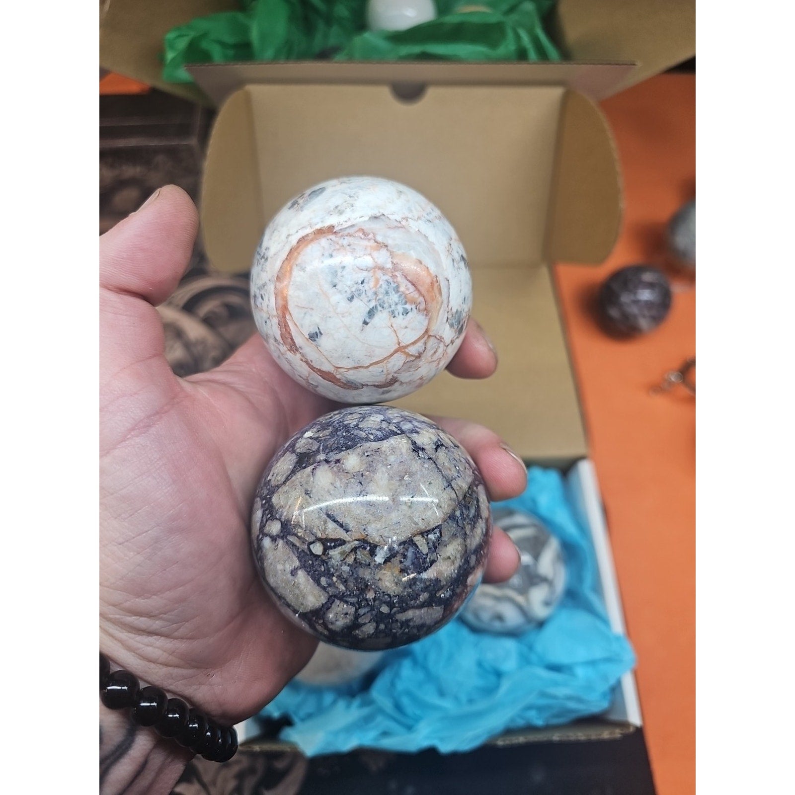 Ocean Jasper Spheres 60mm+ Set Of 2 Random Selection W/stands by CrystalCloud Company