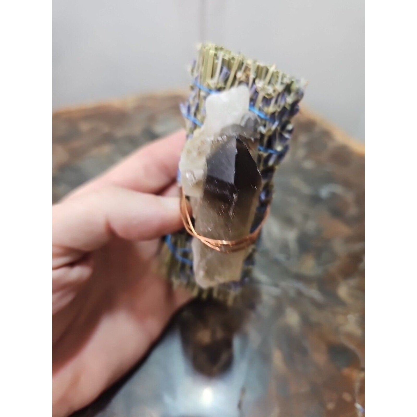 Lavender wrapped crystal W/ Huge Smoky quartz Healing by CrystalCloud Company