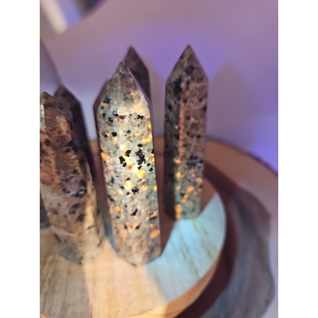 Yooperlite stone Tower UV Reactive 4in Tall Avg 98grams Avg 1 Each by CrystalCloud Company