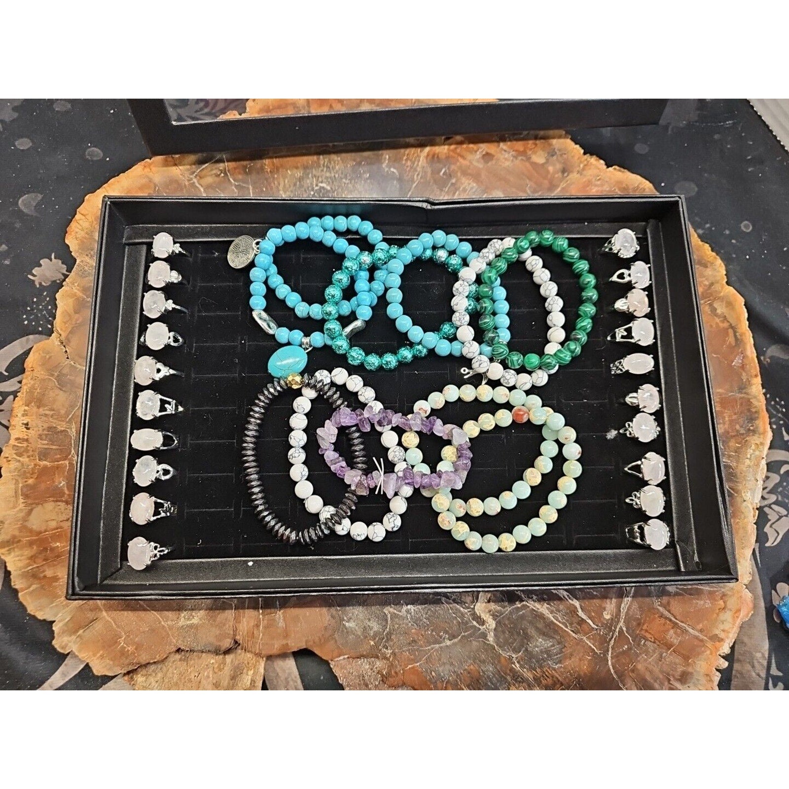 Ring And Bracket Lot 20 Rings Rose Quartz & 10 Natural Stone Bracelets Reseller by CrystalCloud Company