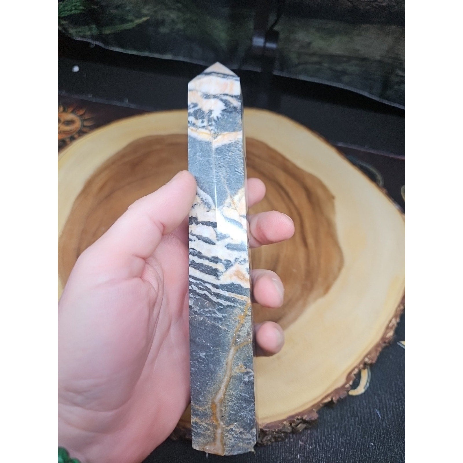Zebra Stone Tower 443g 8in Tall by CrystalCloud Company