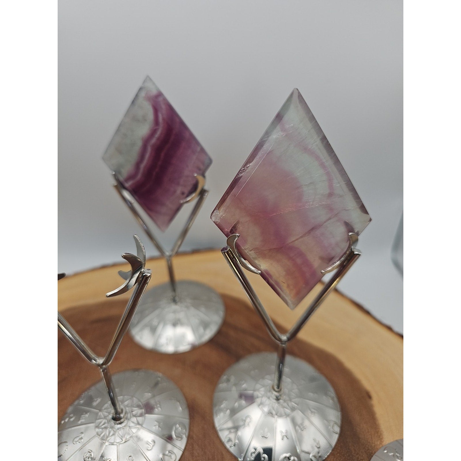 1 Each Natural Rainbow Fluorite Diamond W/ Zodiac stand by CrystalCloud Company