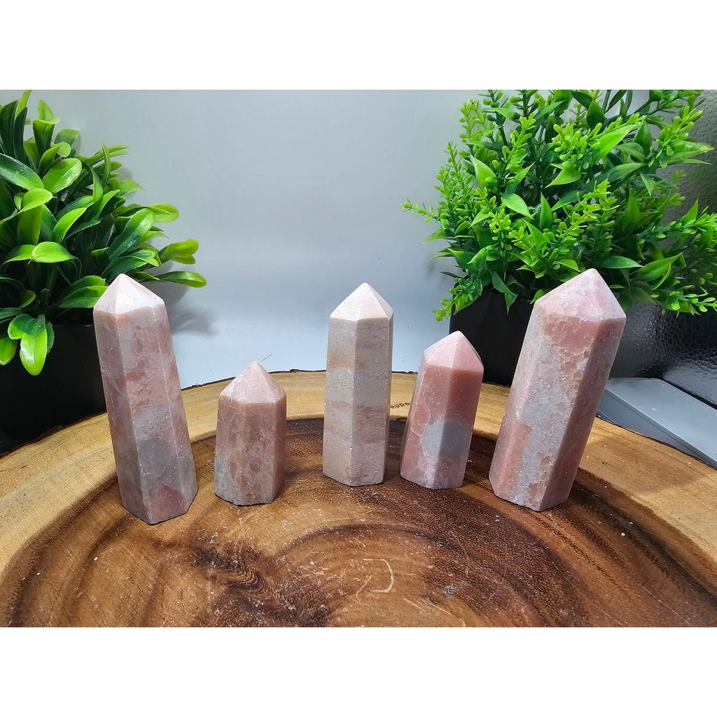Set of 5 Natural Pink Opal Towers
