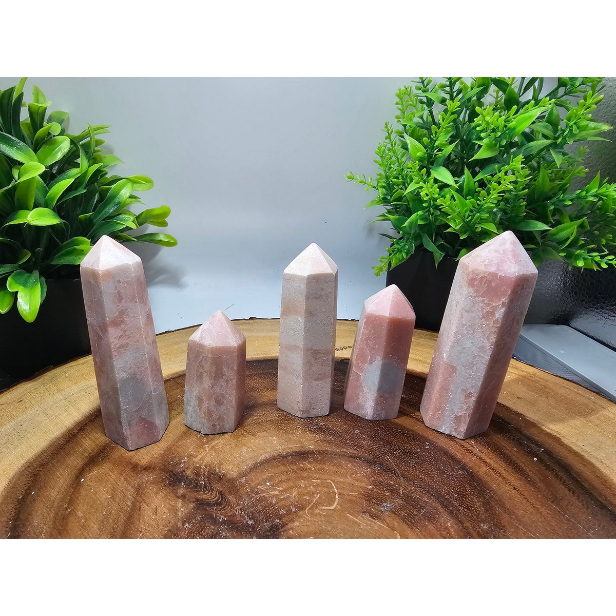 Set of 5 Natural Pink Opal Towers