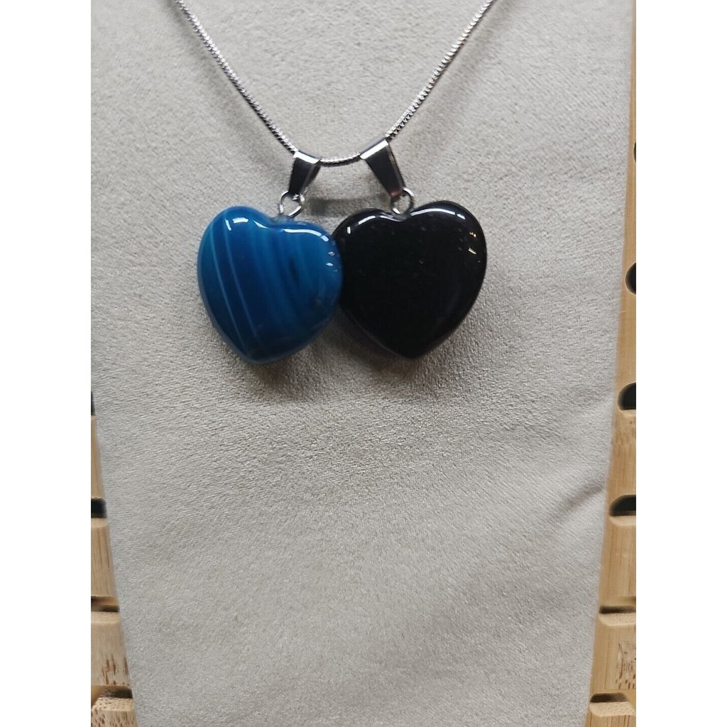 Pendant Necklace 16in Silver Chain Agate Heart by CrystalCloud Company