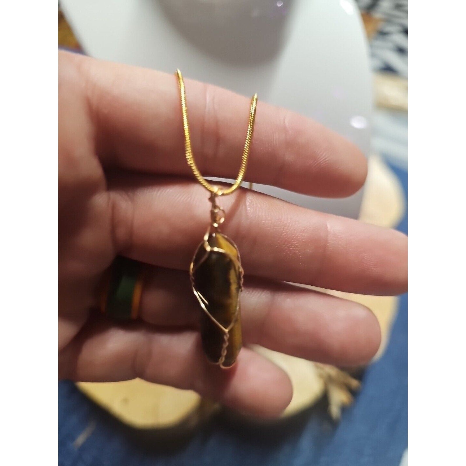 Tiger Eye Neck 18in Gold Plated Chain Handmade by CrystalCloudCompany