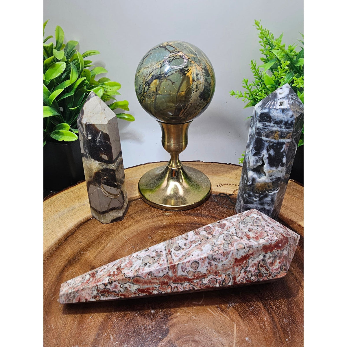 Fluorite Septarian Ocean Jasper Sphere Leopard Jasper Scepter Set 2lbs