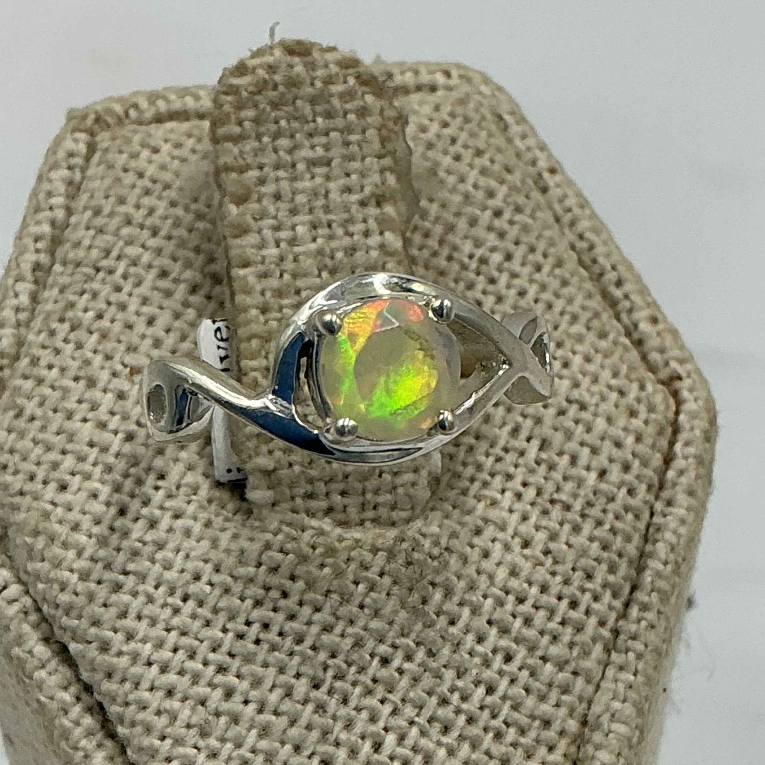 Sterling Silver Ethiopian Opal Swirl Ring – Size 6 – Intuition, Inspiration & Emotional Balance by Sacred Crystals