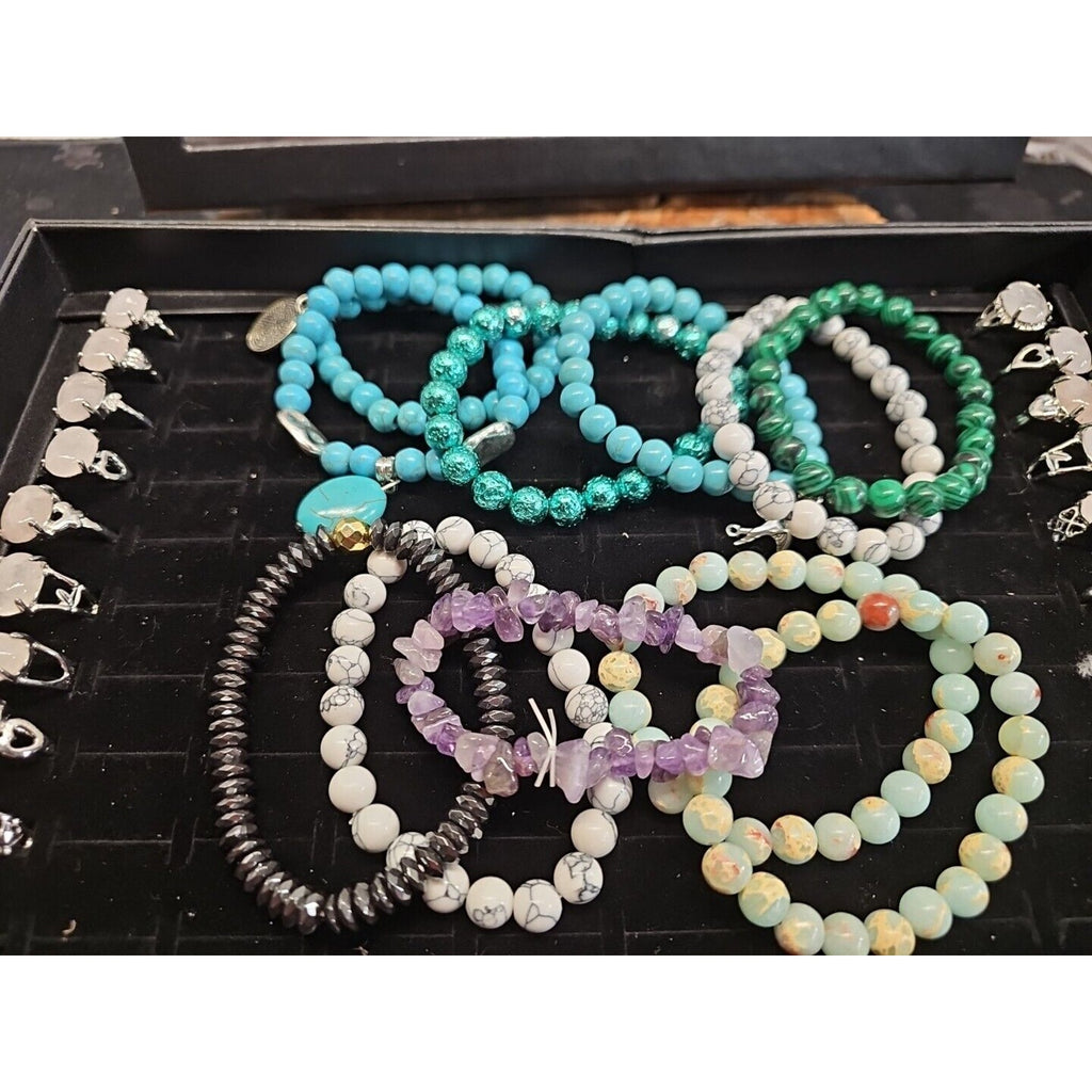 Ring And Bracket Lot 20 Rings Rose Quartz & 10 Natural Stone Bracelets Reseller by CrystalCloud Company