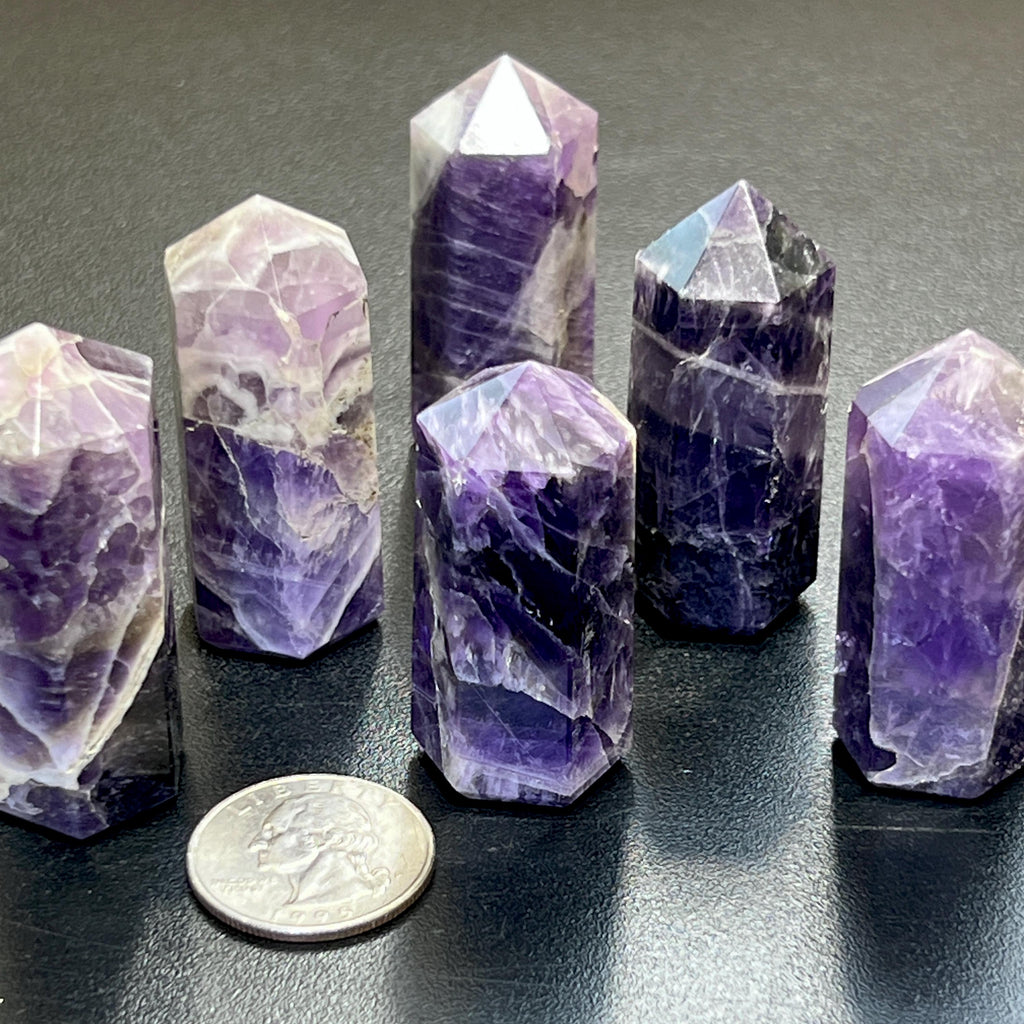 Banded Purple Amethyst Crystal Point Tower Obelisk Carving by Amazing Crystals