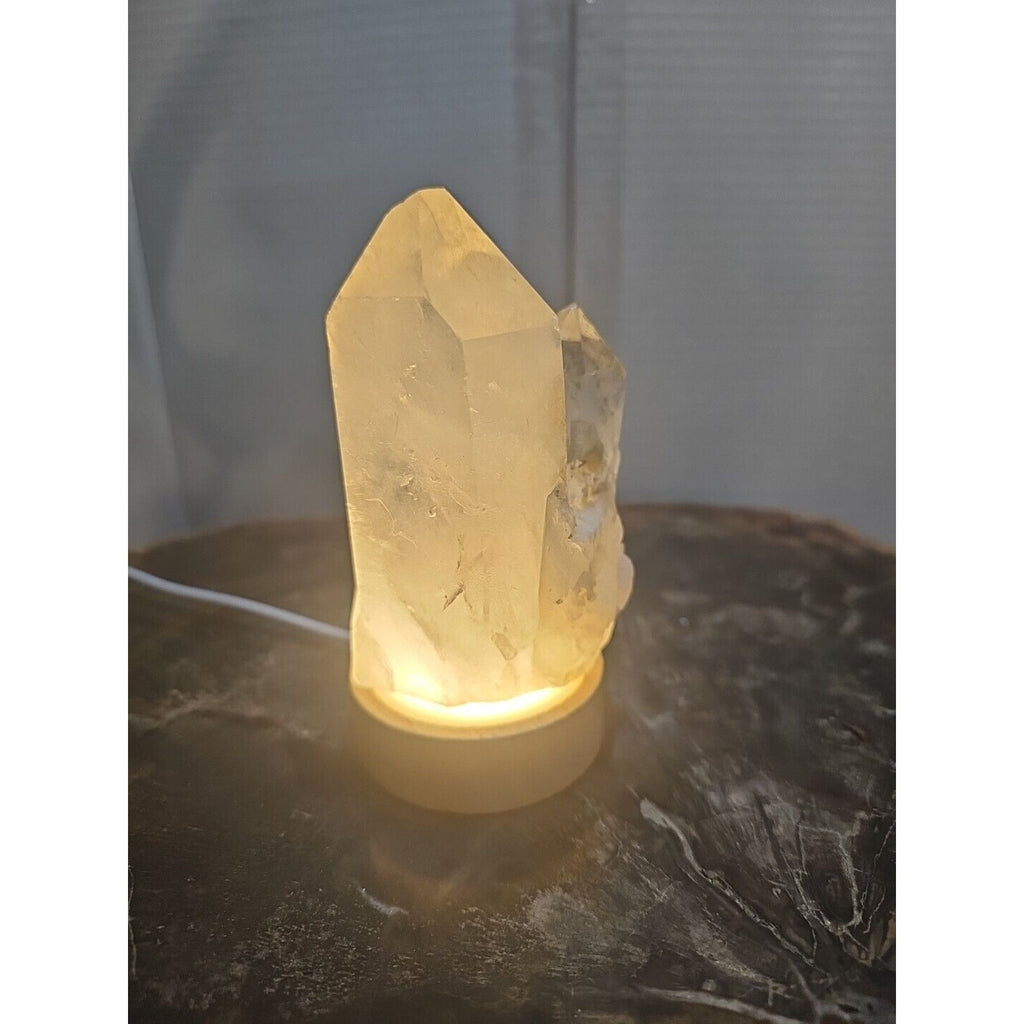White Quartz Crystal Cluster with LED Light Base — 429g | CrystalCloud Company by CrystalCloud Company