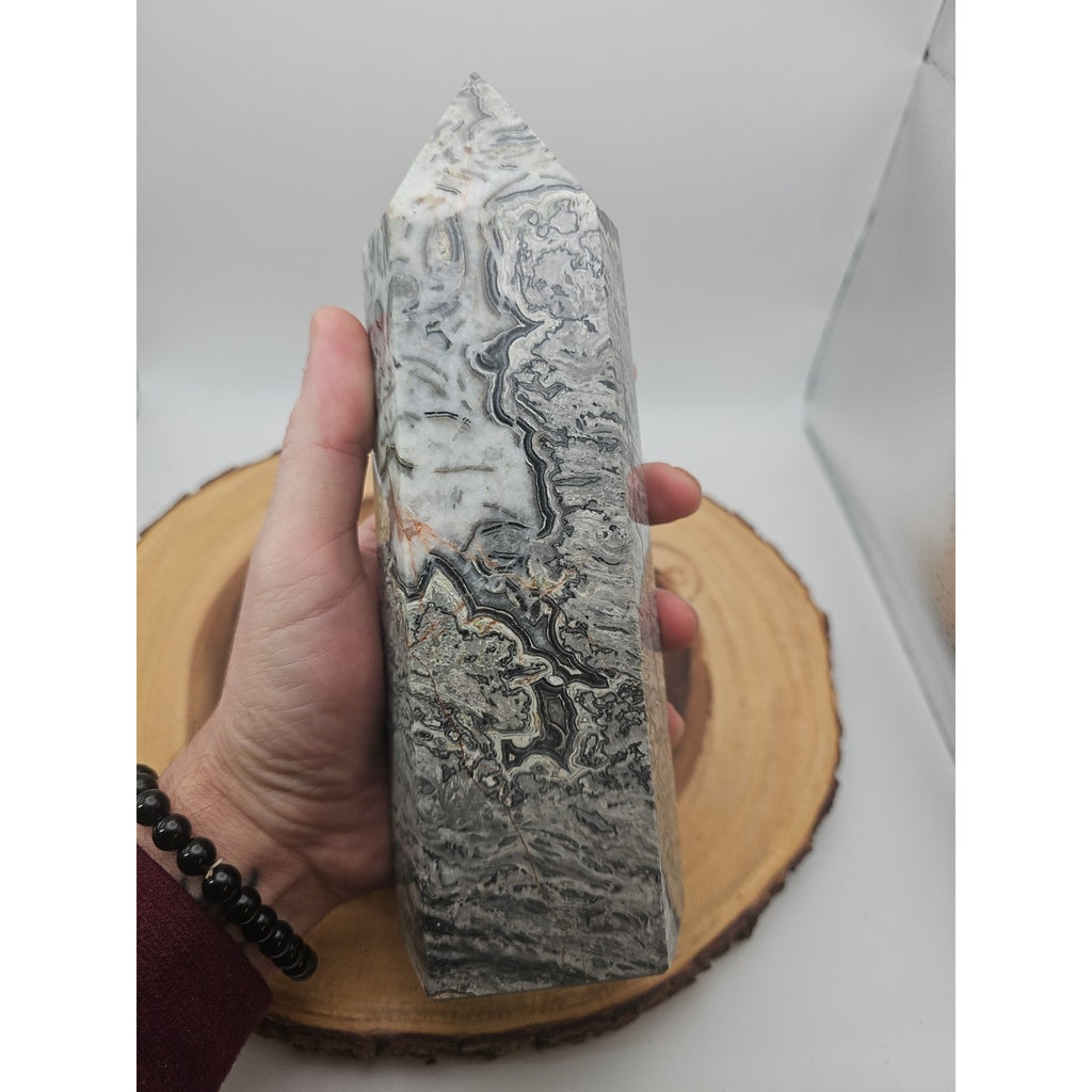 3.69LB 1Pcs Natural Gray Crazy Lace Jasper Crystal Point Tower Healing by CrystalCloud Company