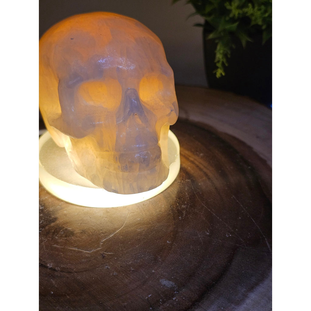 Orange Calcite Skull with LED Light Base — ~1 lb