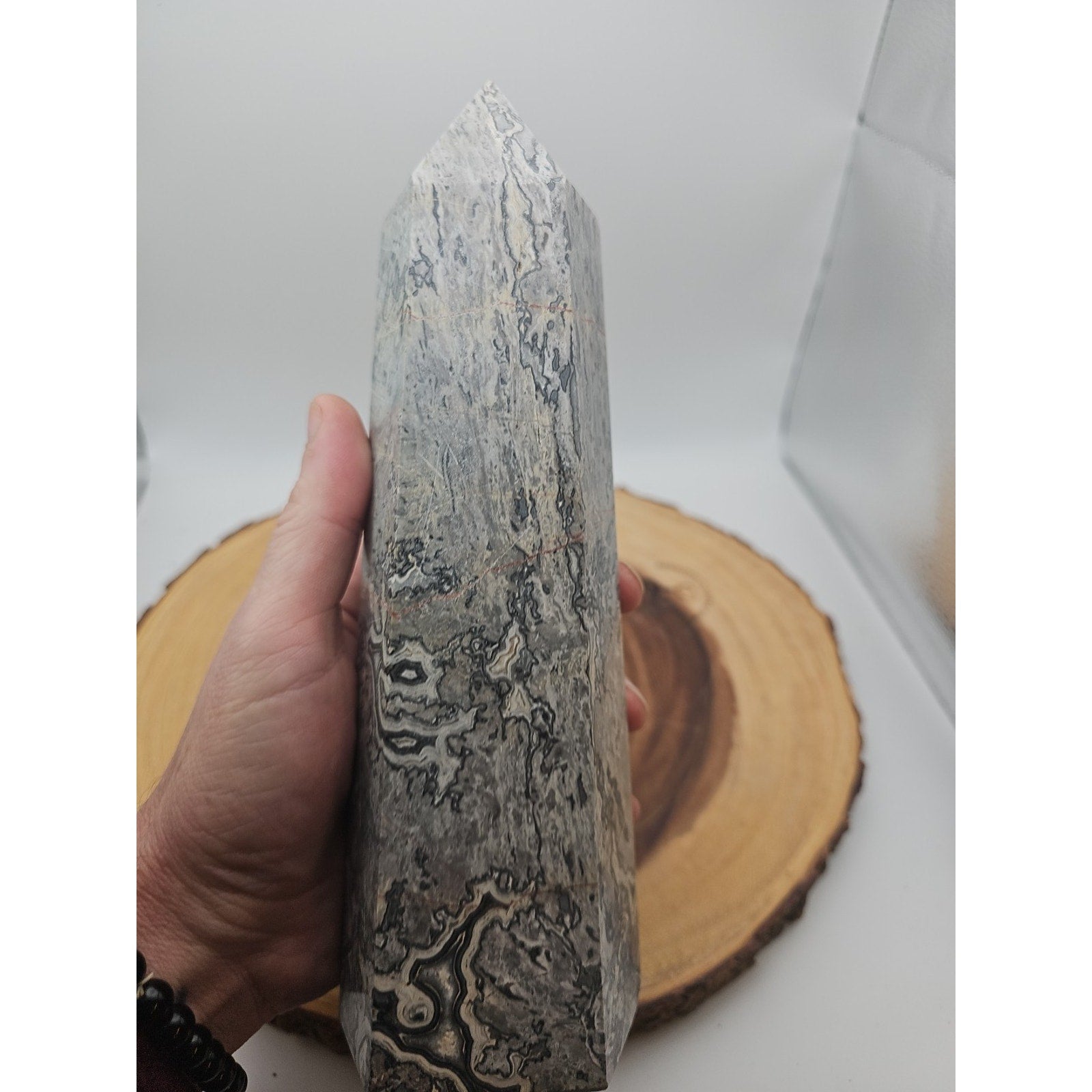 3.81LB 1Pcs Natural Gray Crazy Lace Jasper Crystal Point Tower Healing by CrystalCloud Company