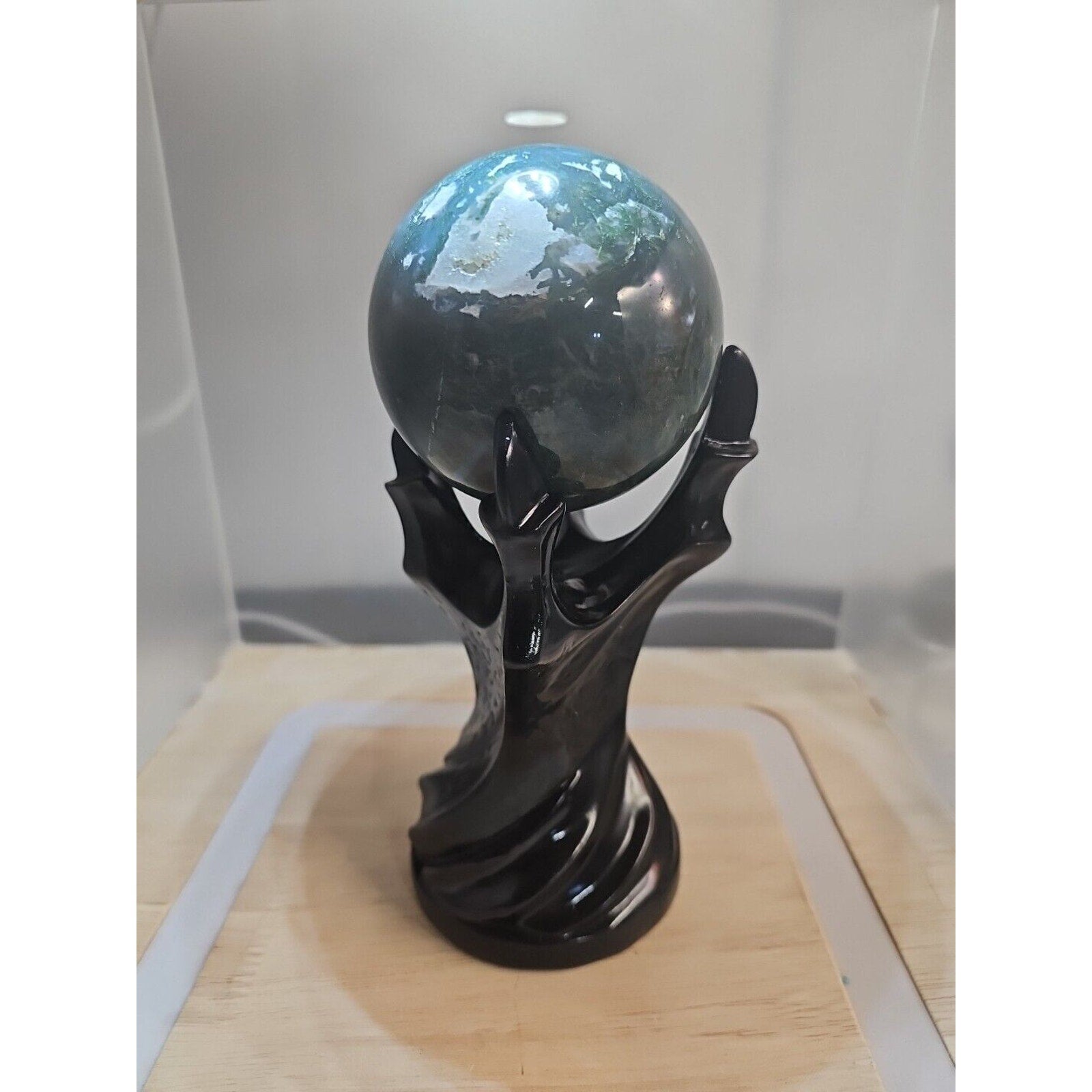 Water Grass Agate Sphere with Stand — 871g, Natural Polished Crystal Ball | CrystalCloud Company by CrystalCloud Company