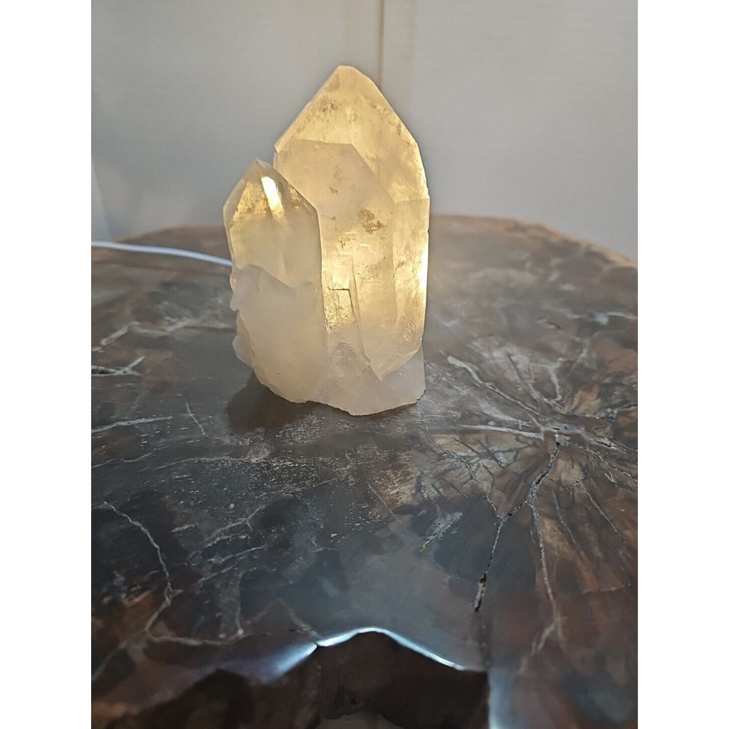 White Quartz Crystal Cluster with LED Light Base — 429g | CrystalCloud Company by CrystalCloud Company