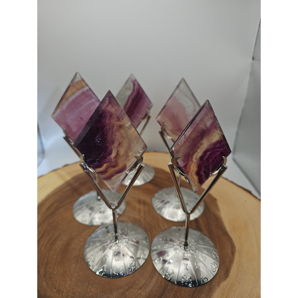 1 Each Natural Rainbow Fluorite Diamond W/ Zodiac stand by CrystalCloud Company