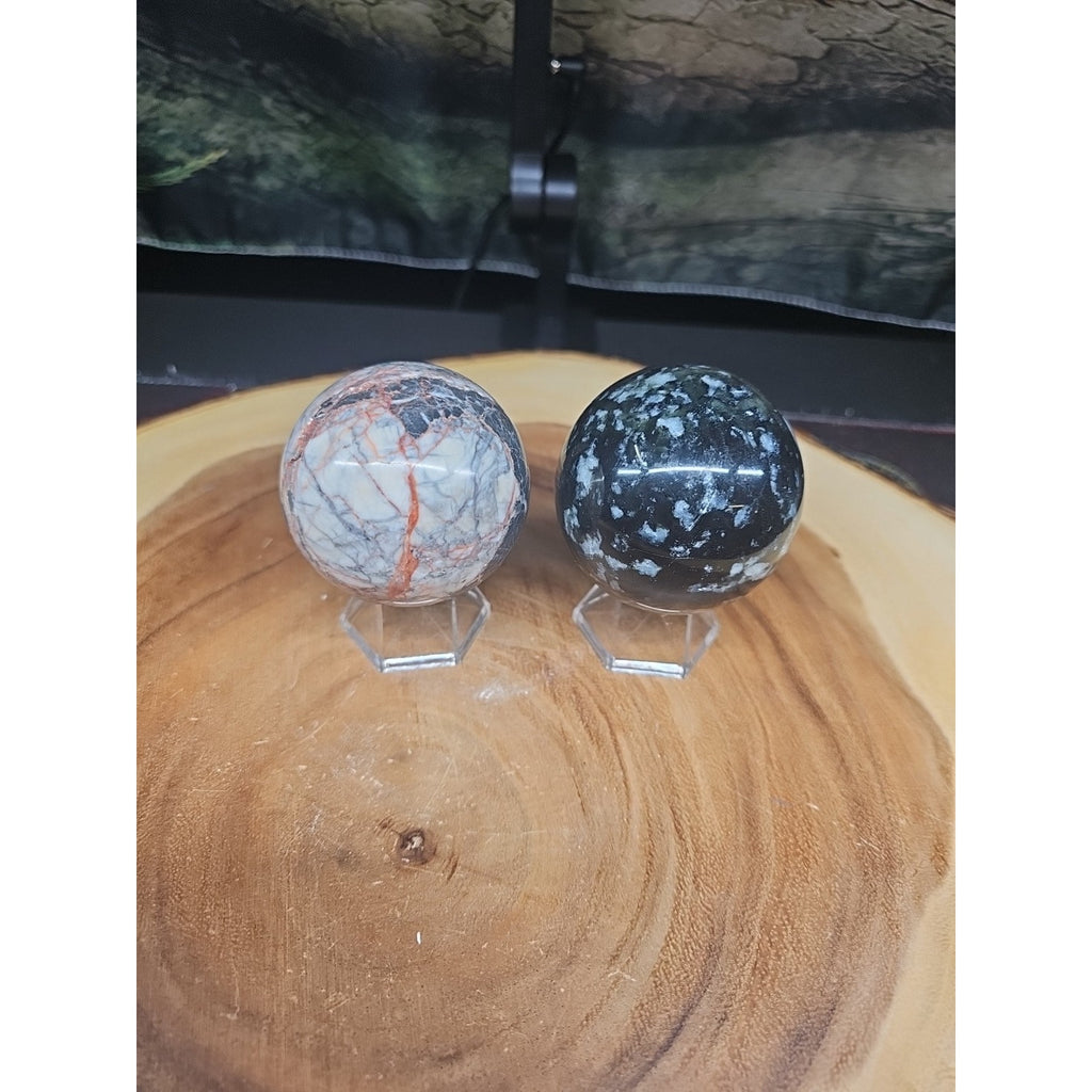 2Pcs A Set Of Natural Quartz Crystal Jasper Sphere Ball Polished 50-60mm &stand by CrystalCloud Company