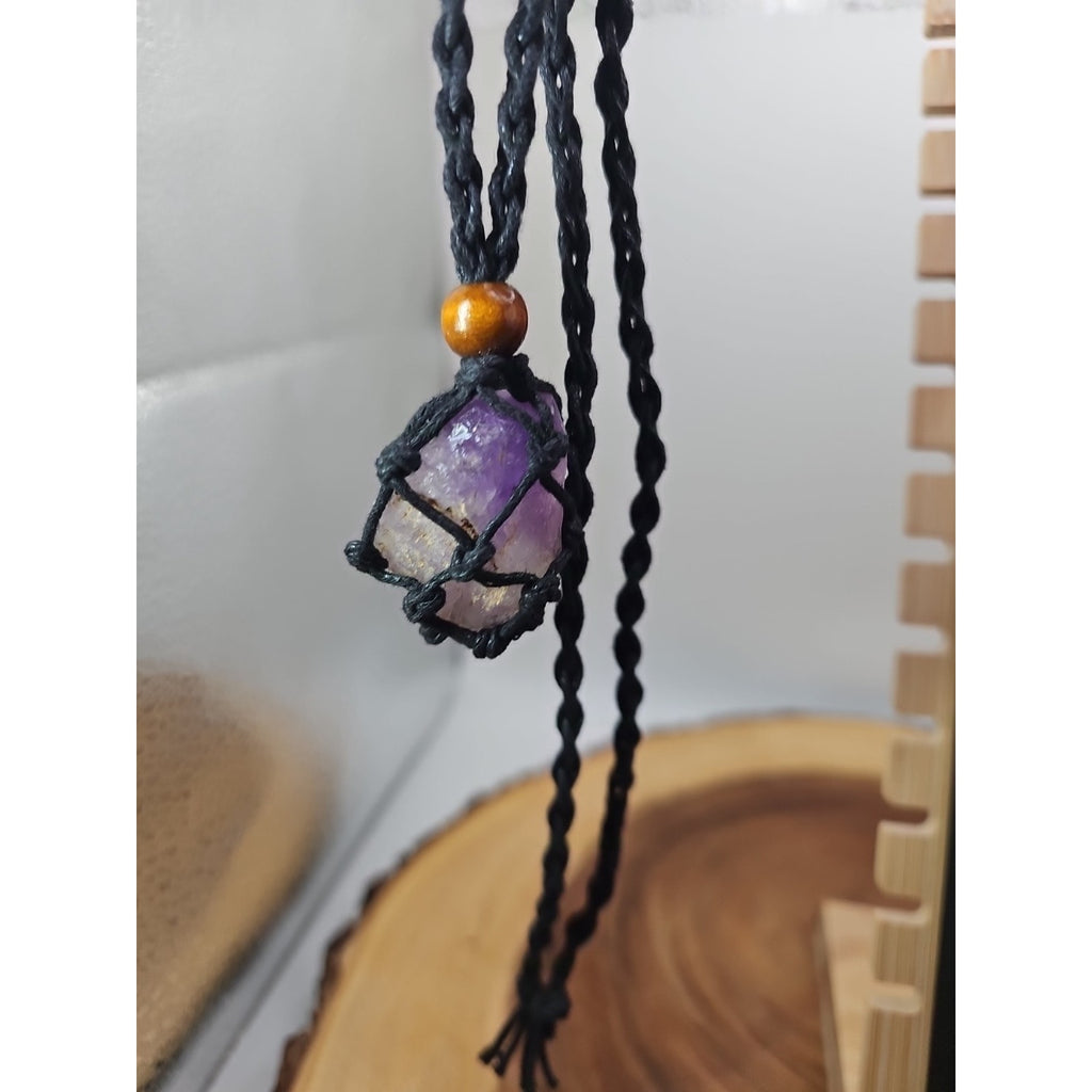Hemp Rope Amethyst Quartz Crystal Necklace Adjustable by CrystalCloud Company