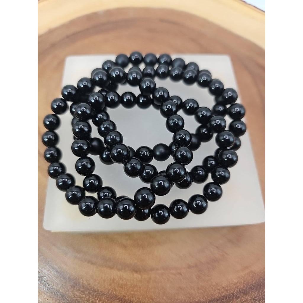 1 Black Quartz Crystal Bracelet 8mm Handmade by CrystalCloud Company