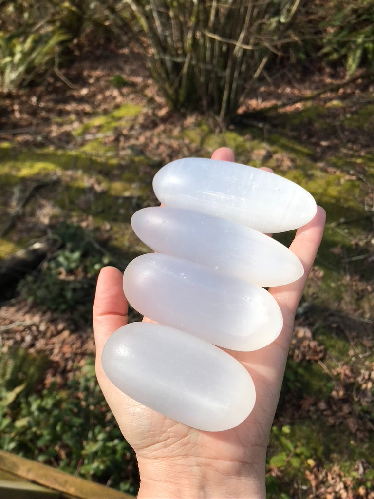 Selenite & Black Tourmaline Energy Harmonizer Palm Set
