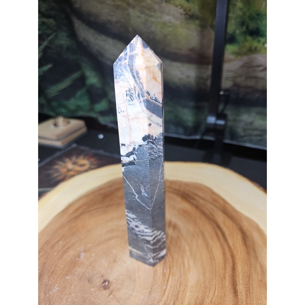 Zebra Stone Tower 390g 7.3/4 In Tall by CrystalCloud Company