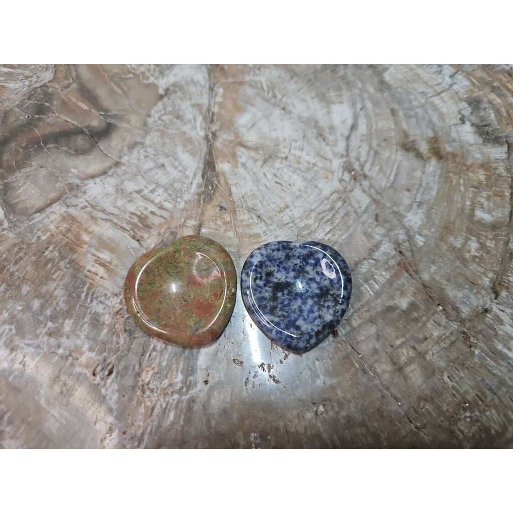 2Pcs Natural Unakite Epidote Jasper Crystal Love Heart Decompression Stone by CrystalCloud Company