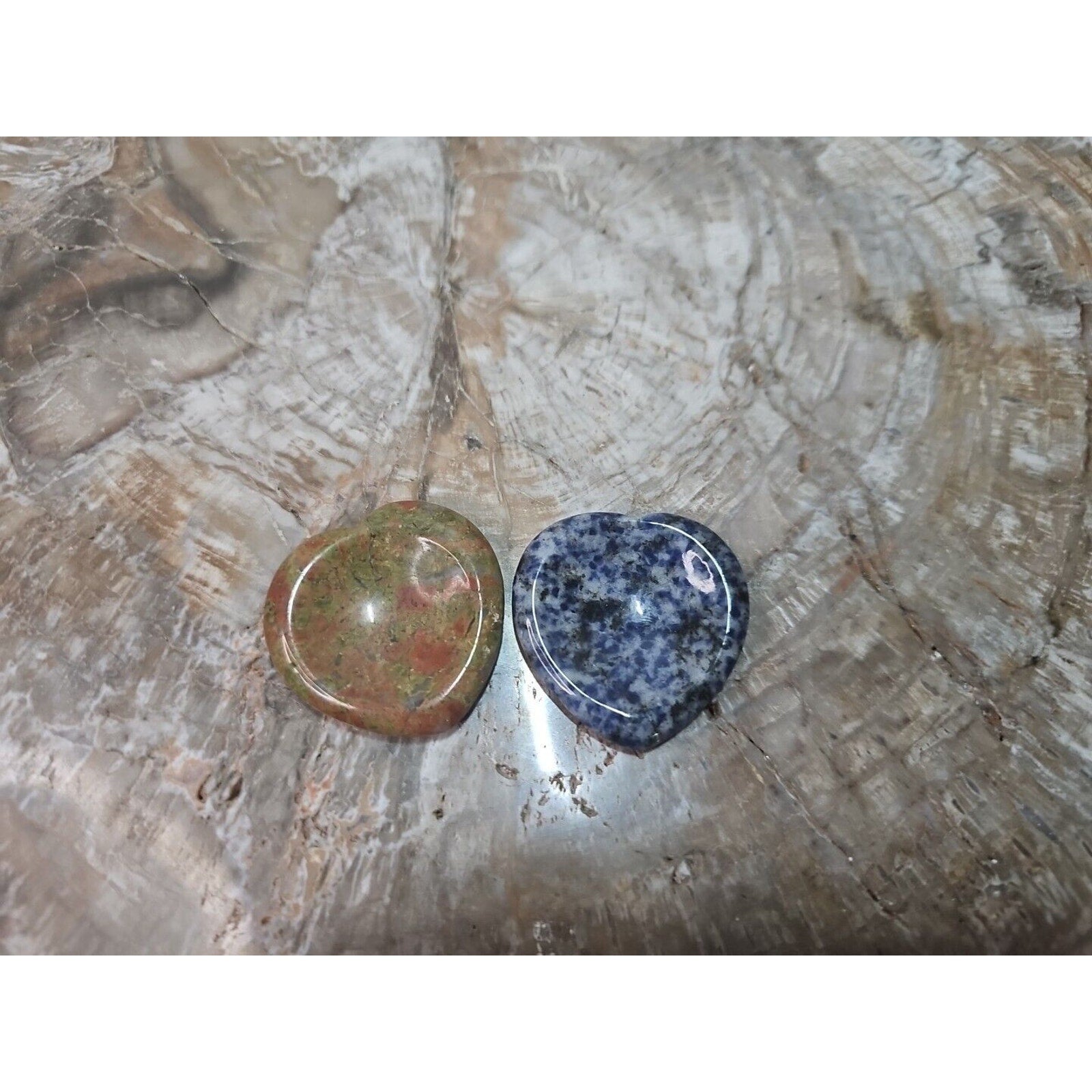2Pcs Natural Unakite Epidote Jasper Crystal Love Heart Decompression Stone by CrystalCloud Company