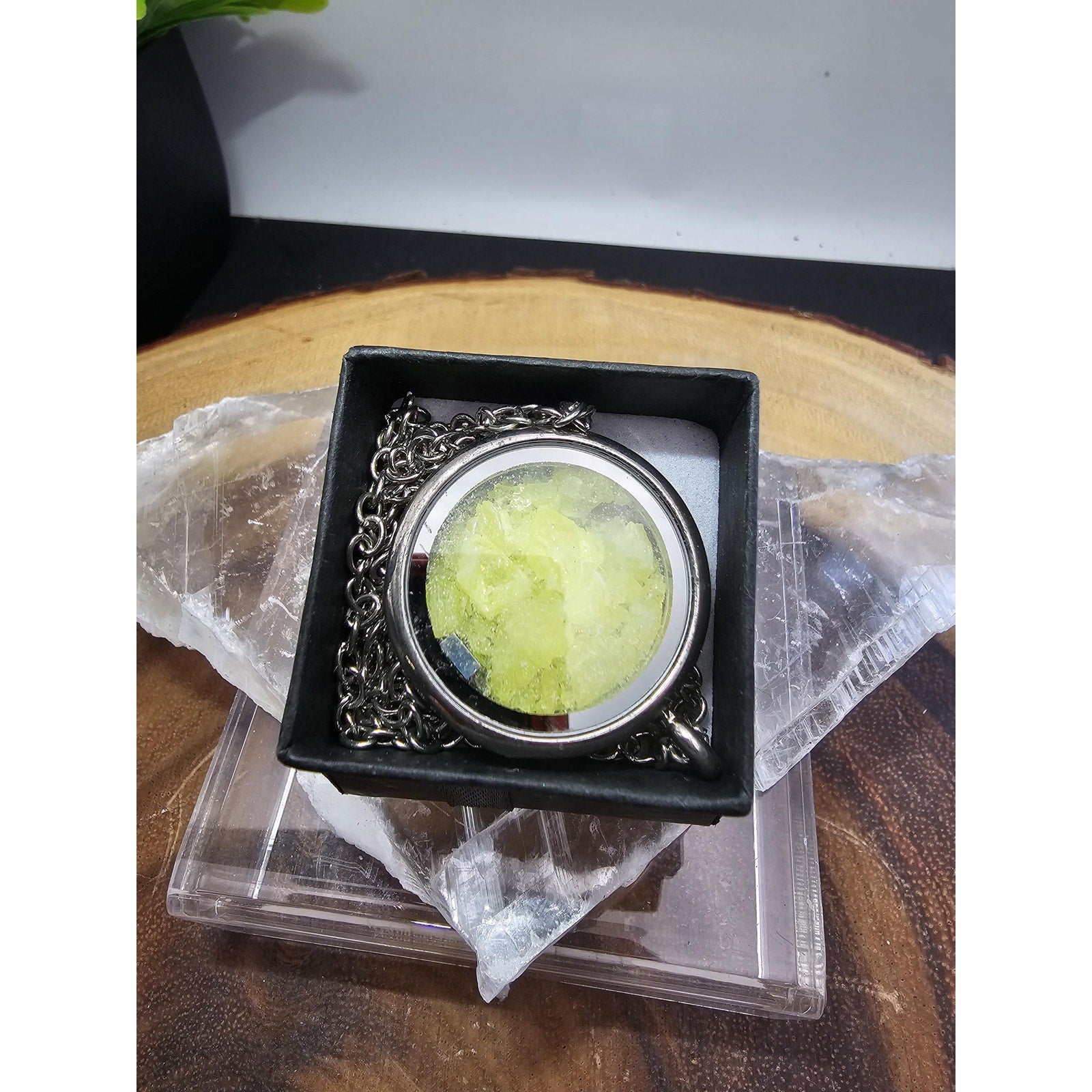 Crush Sulphur pendant w/18 inch chain by CrystalCloud Company