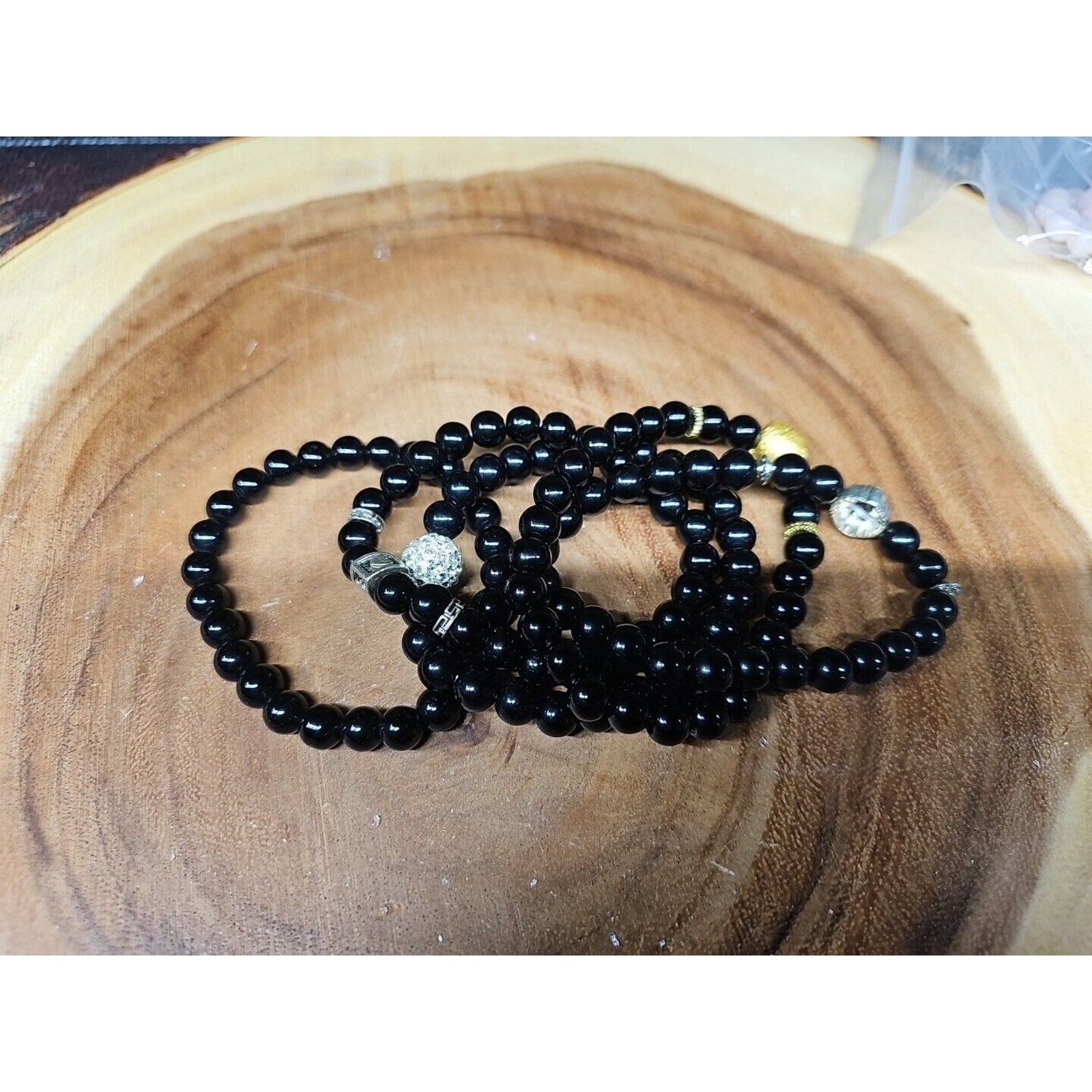 Natural Obsidian Stone Bracelets 5pc Set by CrystalCloud Company