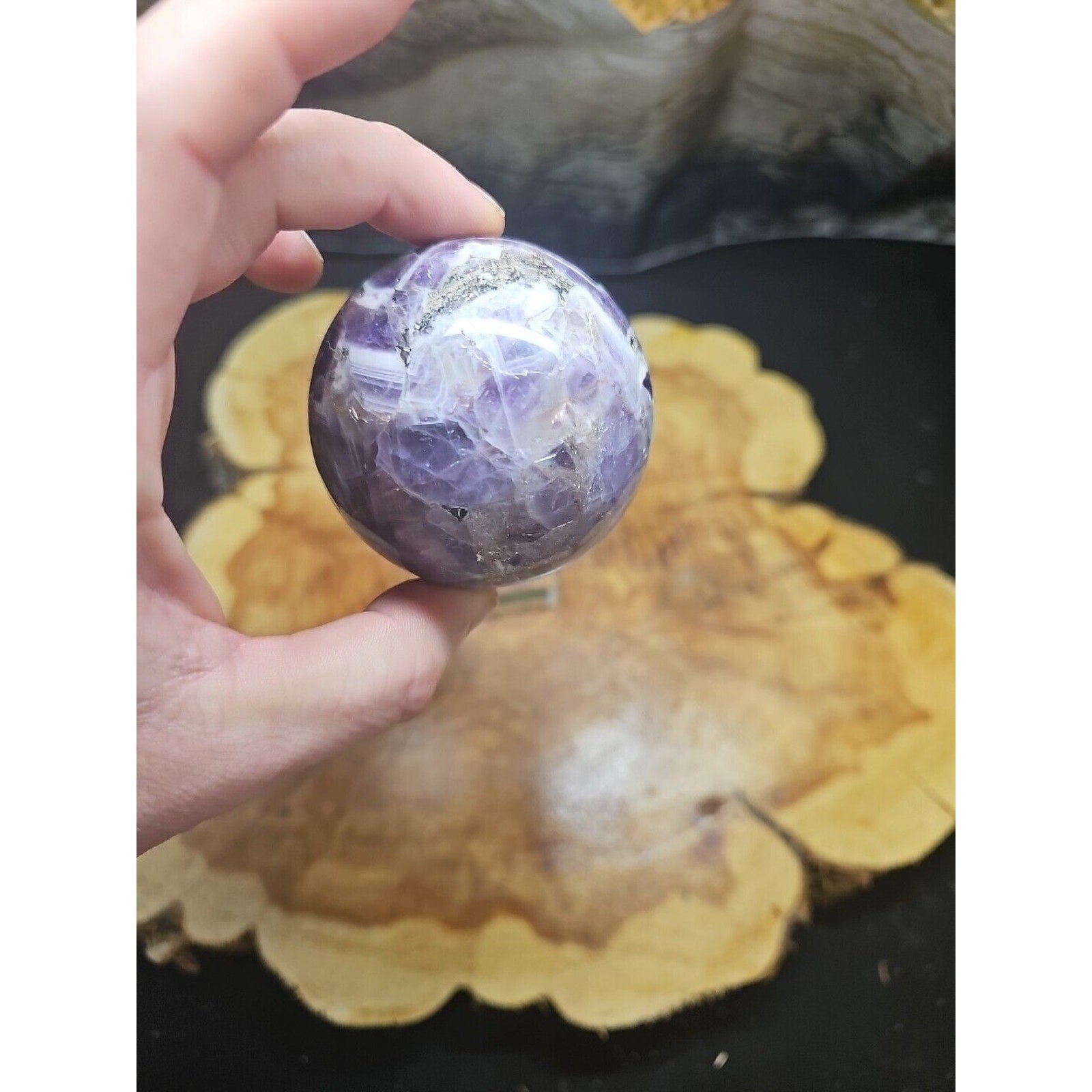 Amethyst Sphere 65mm W/Glass Stand 1lb by CrystalCloud Company